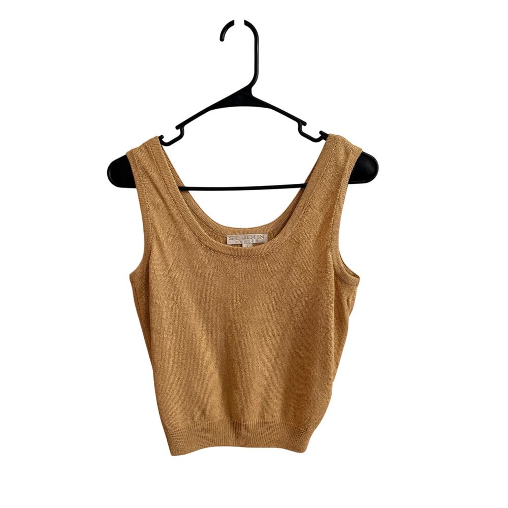 St.John Basics Gold Knit Tank Top Sz P Cuffed Hem Excellent No Care Tag